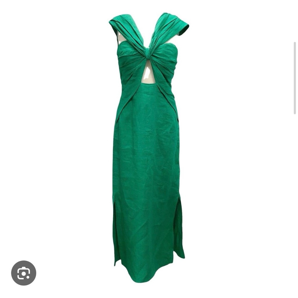 Johanna Ortiz Linen Maxi Green Dress Size 6